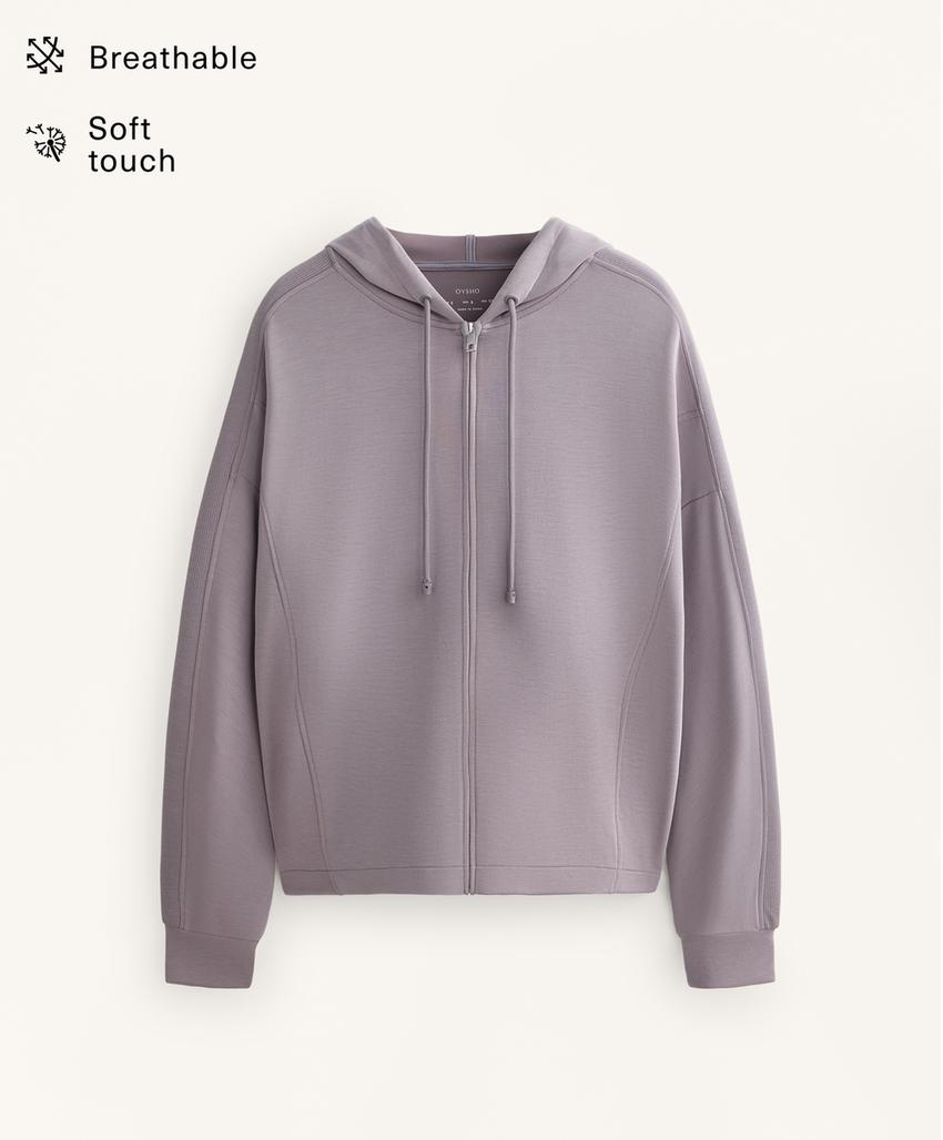 Удлиненная куртка с капюшоном и деталью в рубчик из мягкого модала