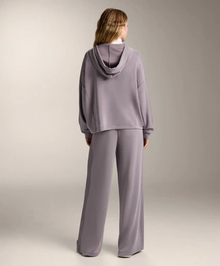 Удлиненная куртка с капюшоном и деталью в рубчик из мягкого модала- Заказать в России