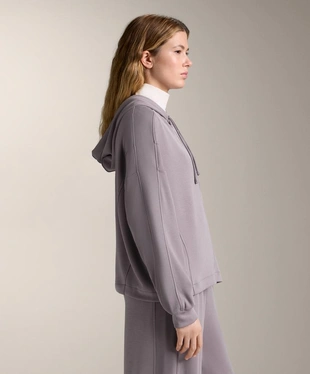 Удлиненная куртка с капюшоном и деталью в рубчик из мягкого модала- Заказать в России