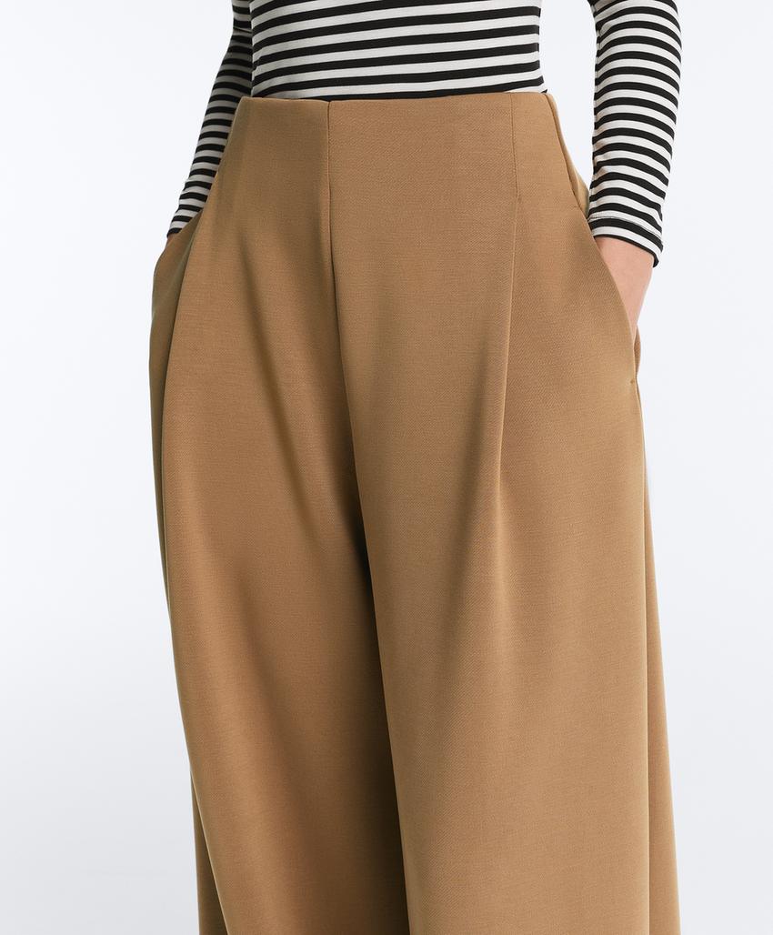 Брюки High rise из твила со складками