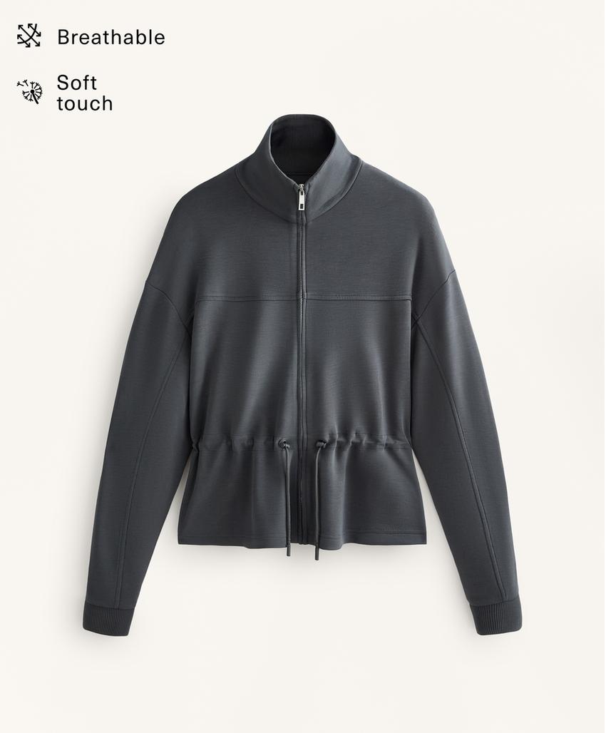 Soft-touch modal jacket with adjustable waist and high collar