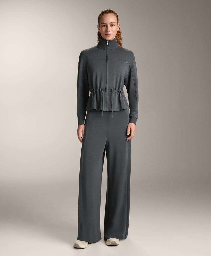 Soft-touch modal jacket with adjustable waist and high collar