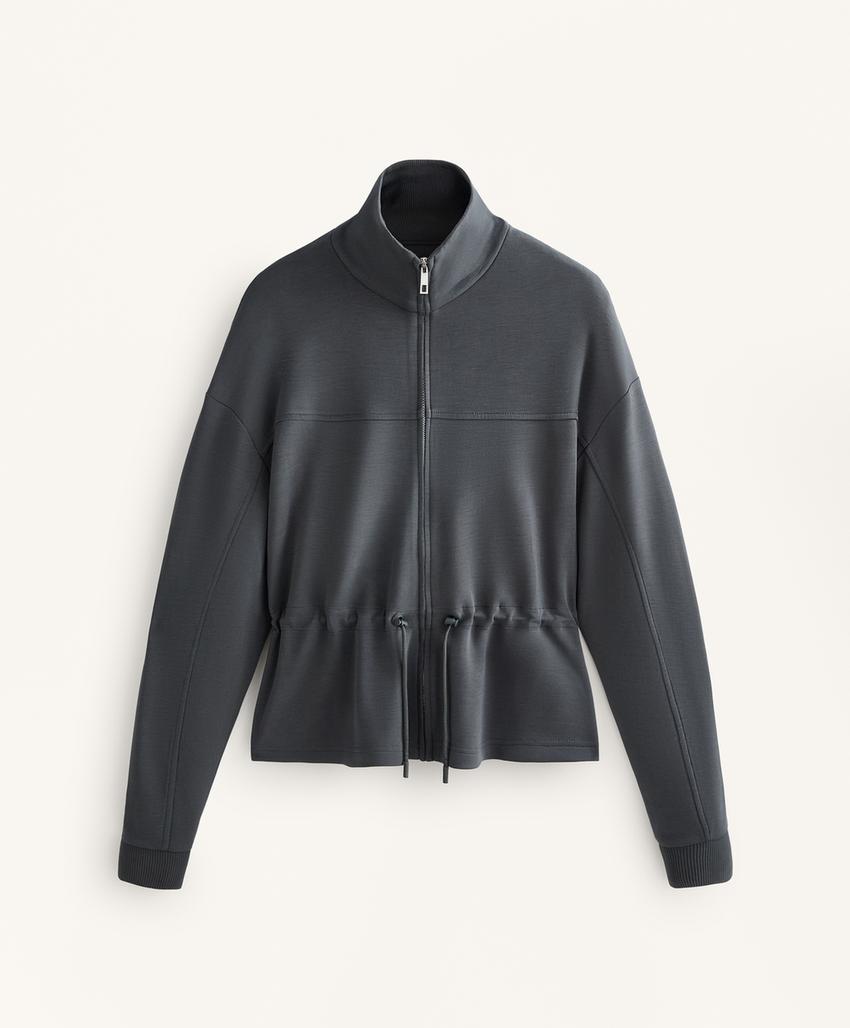 Soft-touch modal jacket with adjustable waist and high collar