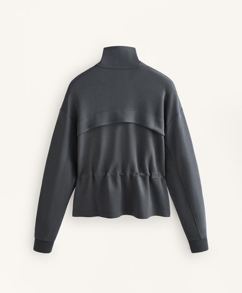 Soft-touch modal jacket with adjustable waist and high collar