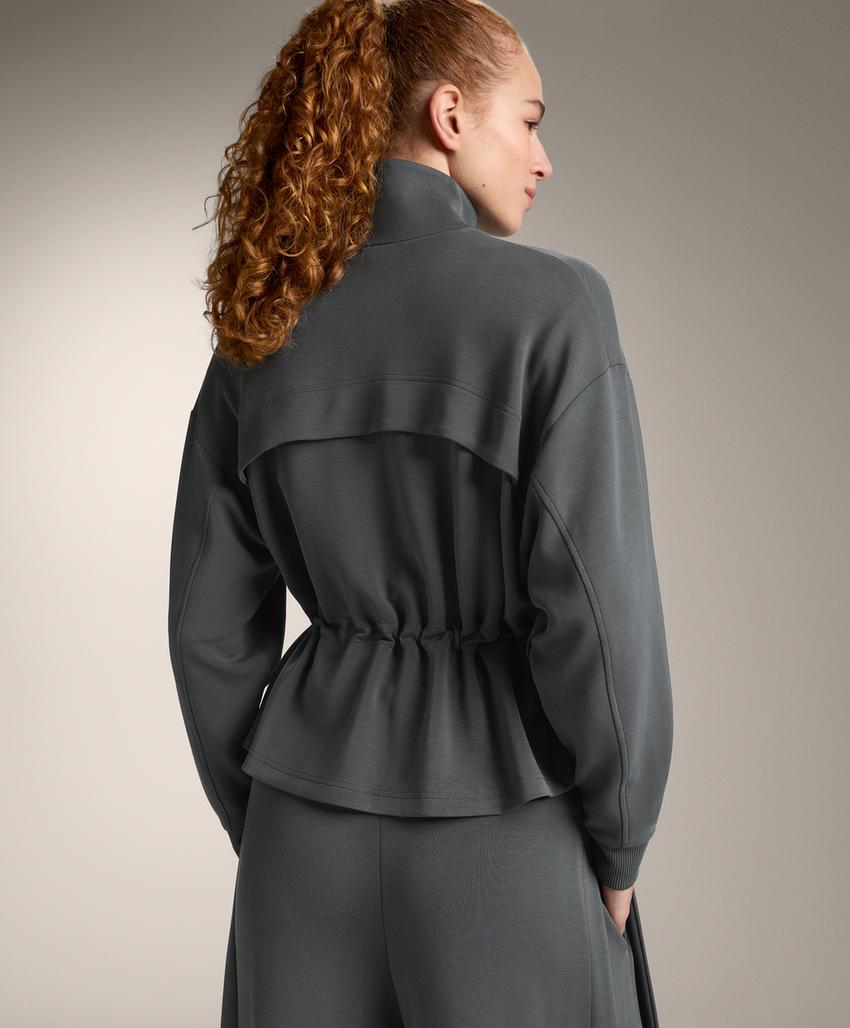 Soft-touch modal jacket with adjustable waist and high collar
