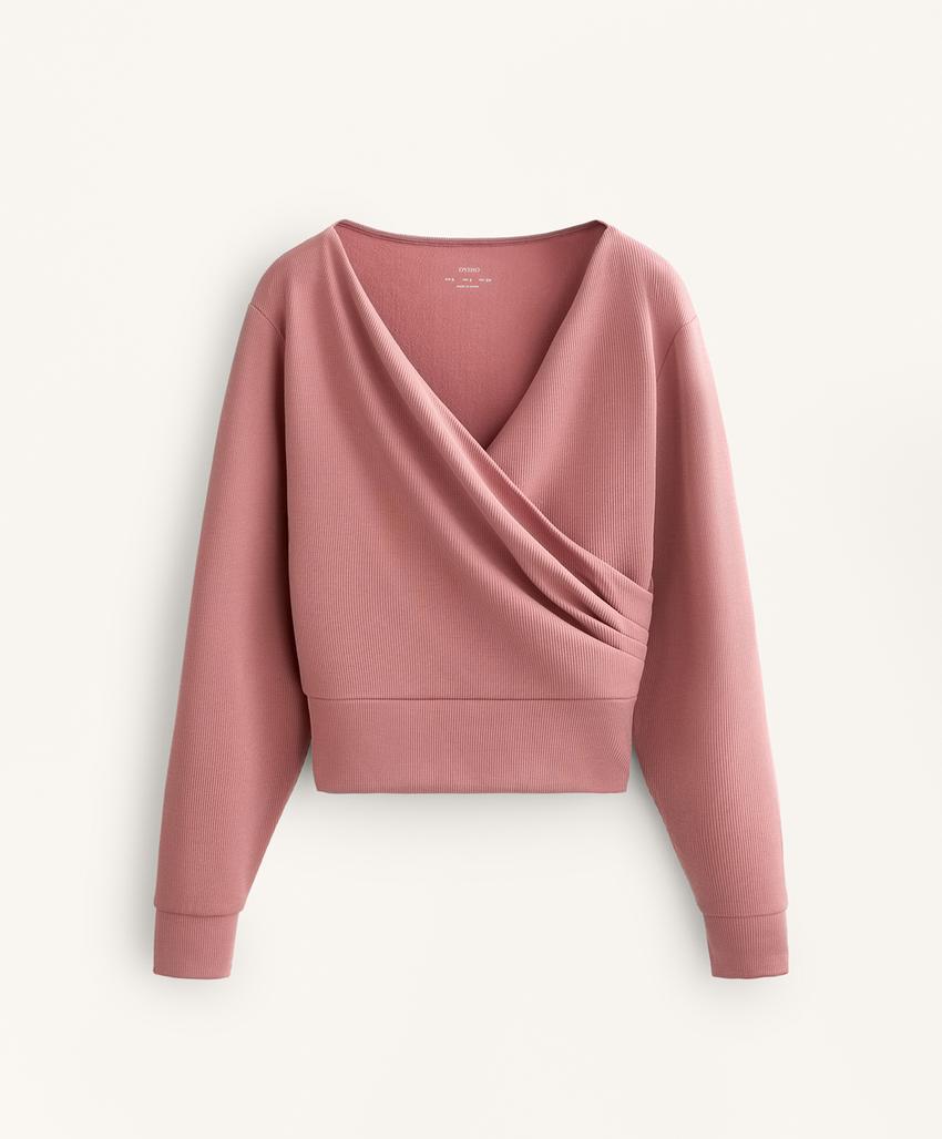 Свитшот из мягкого ребристого модала с завязками