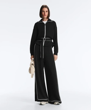 Широкие брюки из мягкого модала с контрастной окантовкой- Заказать в России