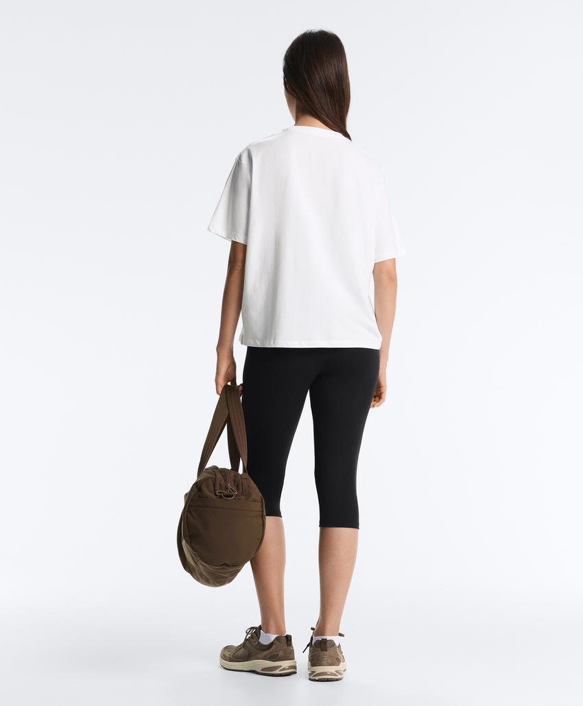 T-shirt boxy manga curta mistura algodão