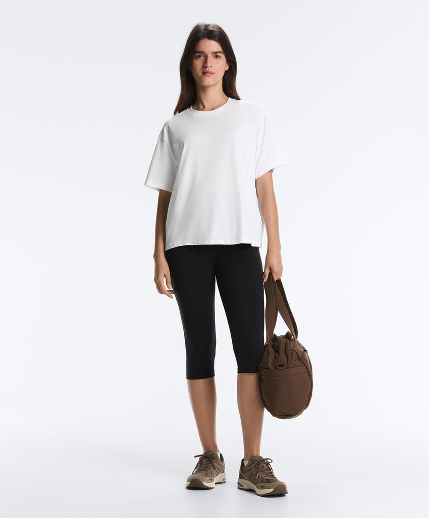 T-shirt boxy manga curta mistura algodão