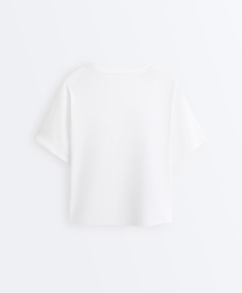 T-shirt boxy manga curta mistura algodão