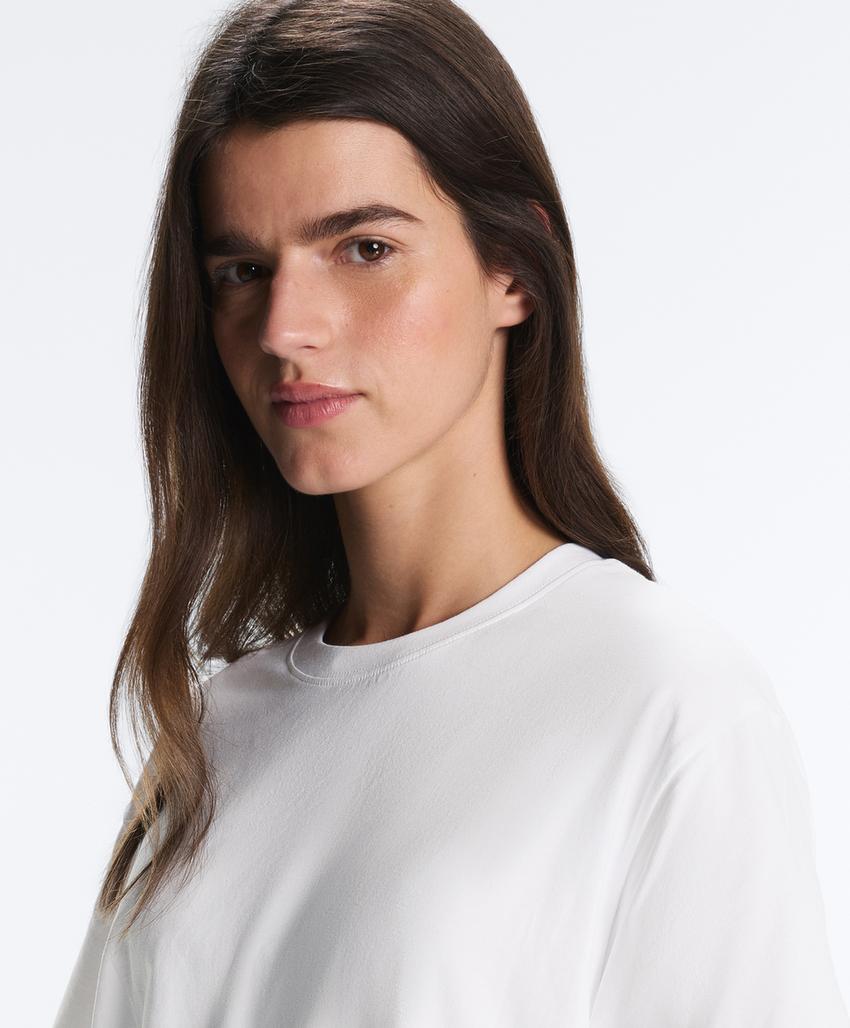 T-shirt boxy manga curta mistura algodão