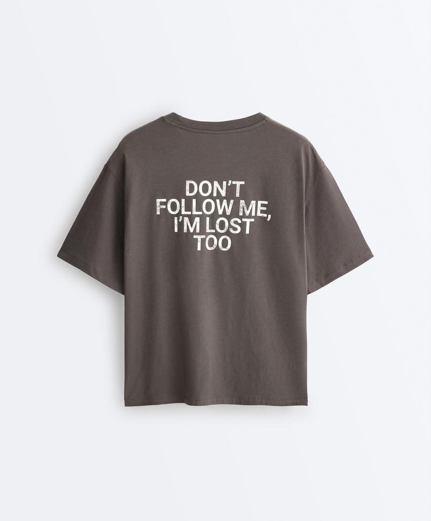 T-shirt boxy com mensagem e mistura de algodão