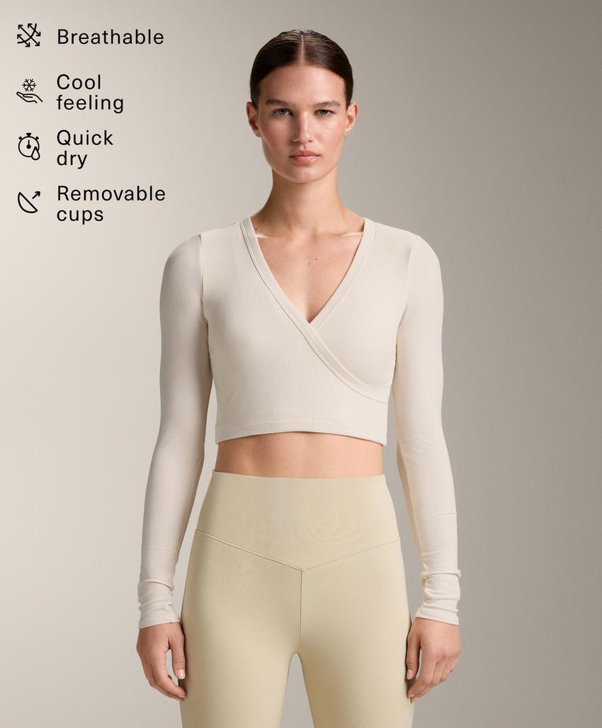 Топ с длинным рукавом и перекрестным лифом из рибованного модального микса