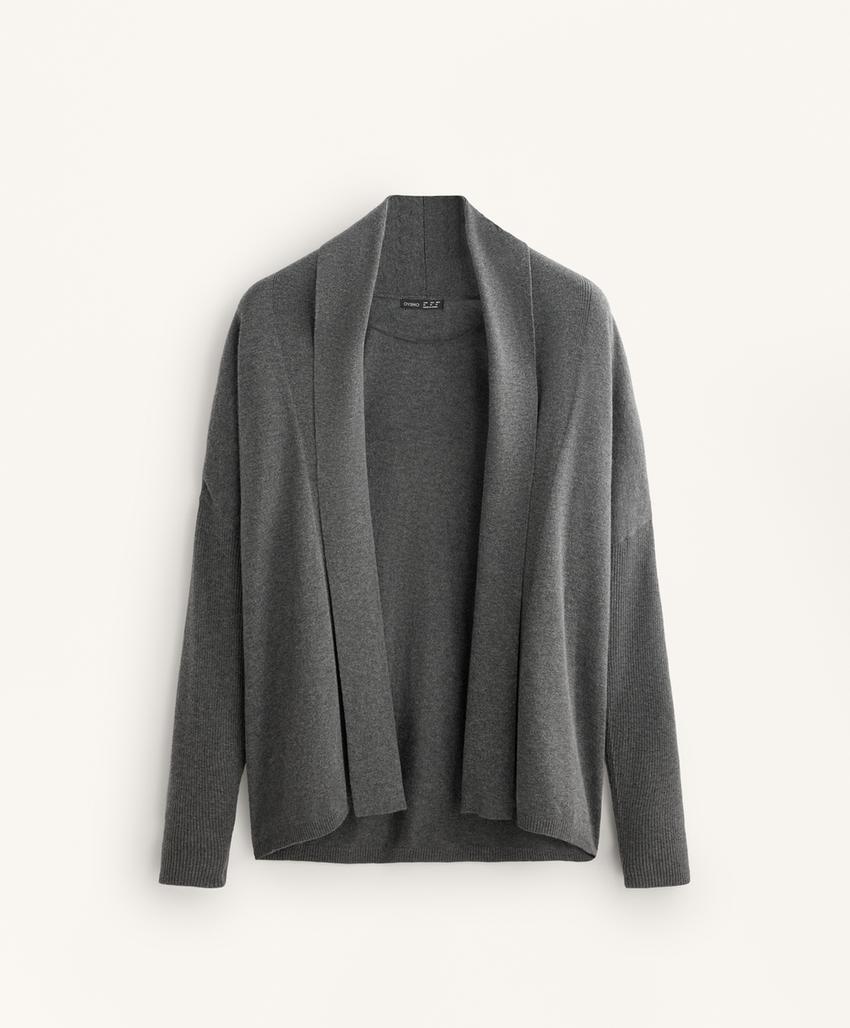 Плетеный кардиган с элементами ребристого узора