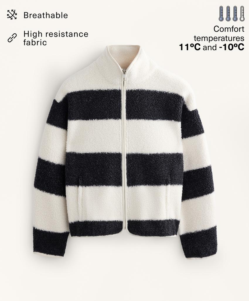 Куртка-бомбер из искусственной овчины в полоску