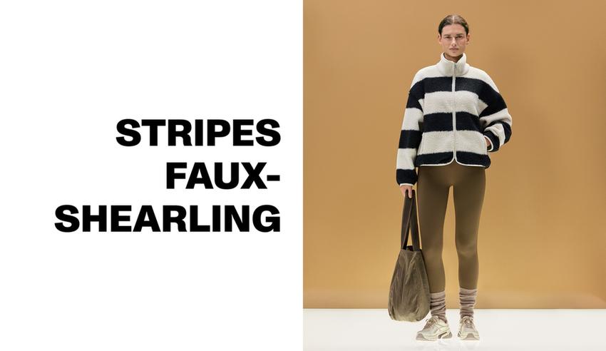 Куртка-бомбер из искусственной овчины в полоску