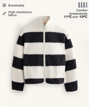 Куртка-бомбер из искусственной овчины в полоску- Заказать в России