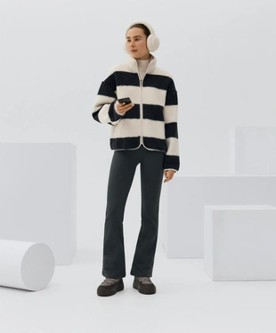 Куртка-бомбер из искусственной овчины в полоску- Заказать в России