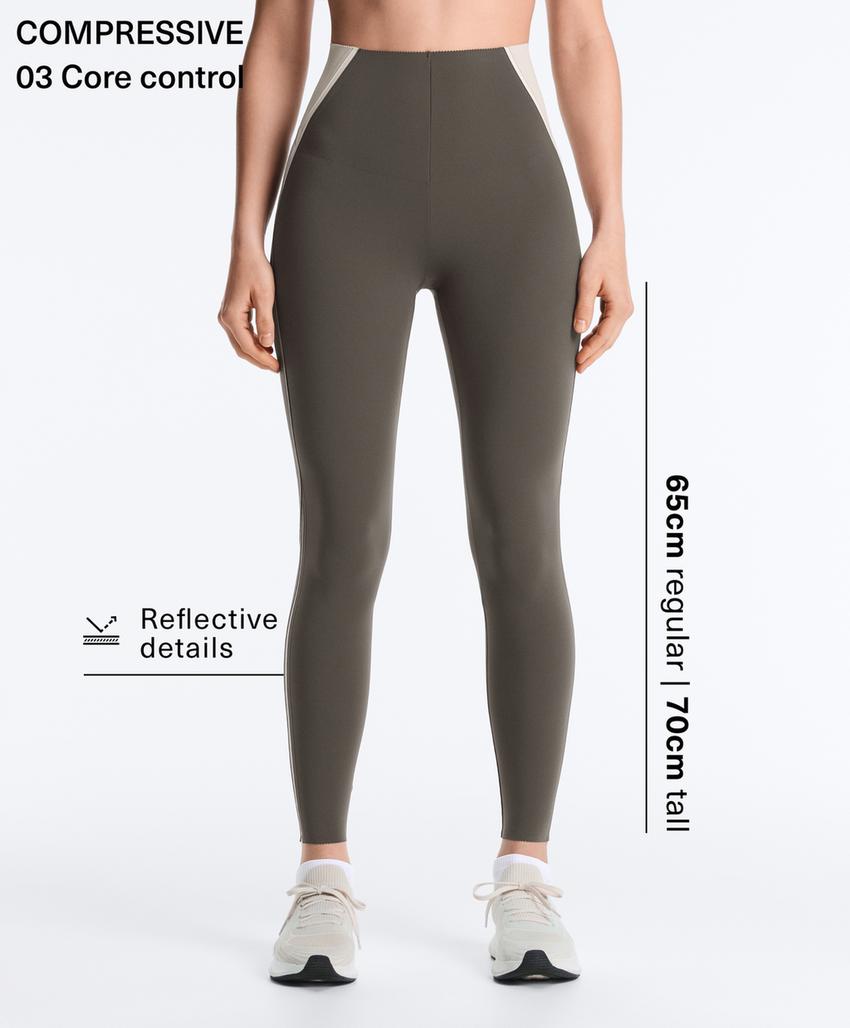 High-rise Compressive reflective core control ankle-length leggings