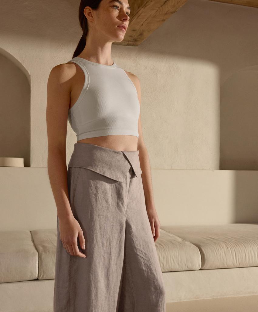 Удлиненный топ-майка в рубчик из смесового модала