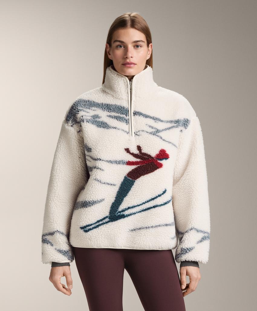 Эко-овчина куртка с застежкой на молнии для лыжников