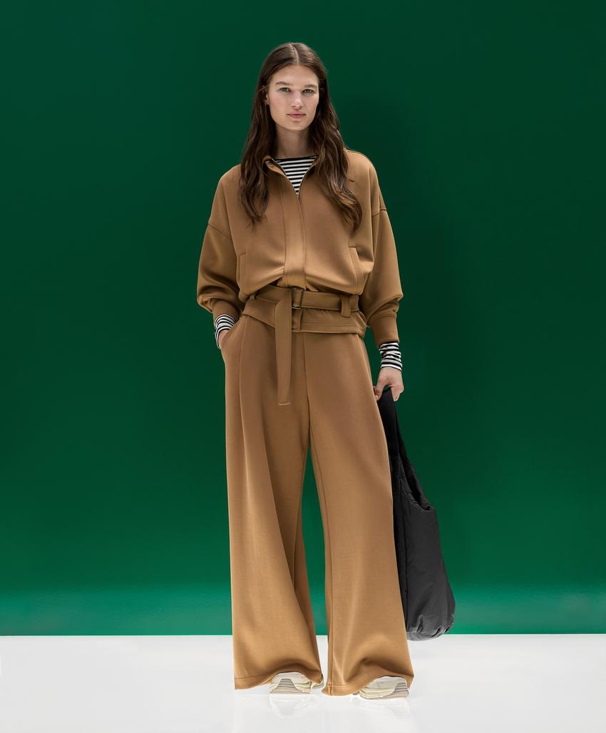 Брюки из твила с высокой посадкой и складками