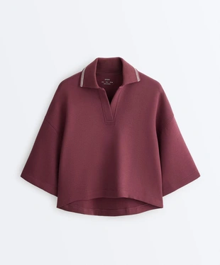 Толстовка поло, широкий рукав, пике, хлопок- Заказать в России