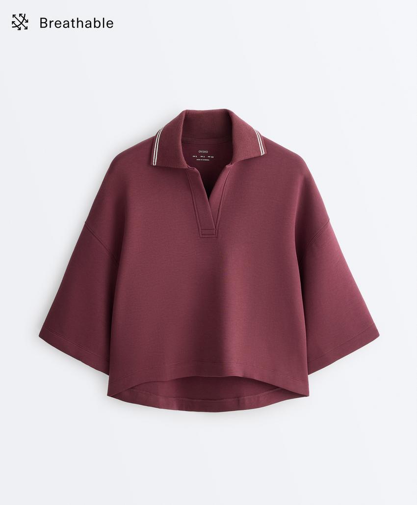 Поло с укороченным рукавом из широкого пике из хлопка