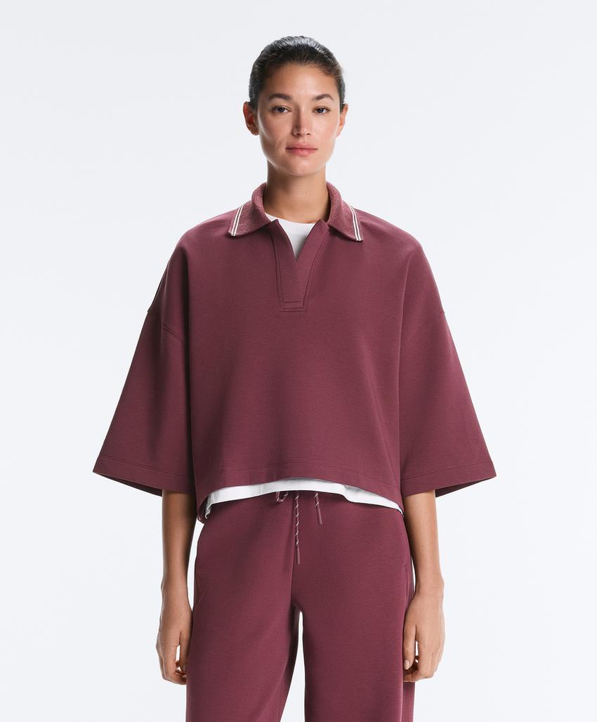 Поло с укороченным рукавом из широкого пике из хлопка