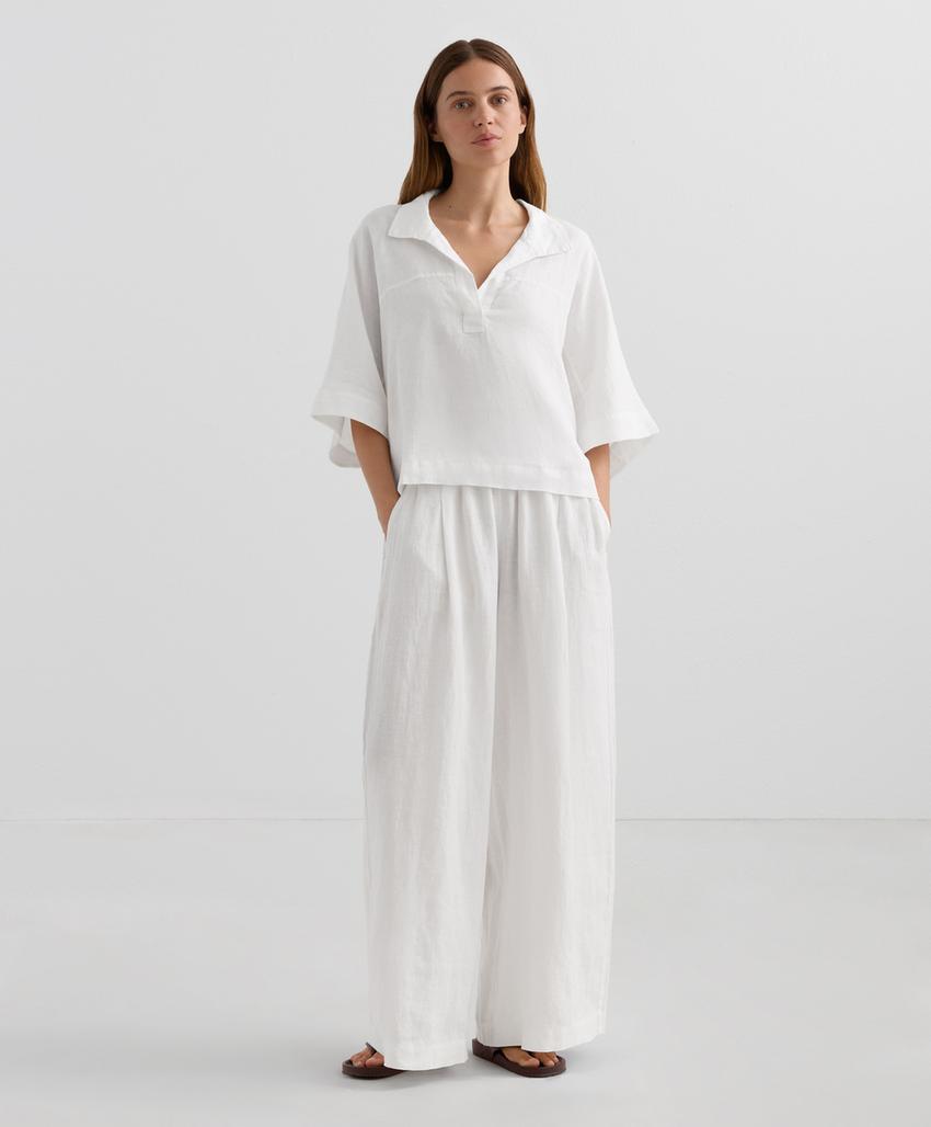 Просторная рубашка из 100% льна короткого рукава