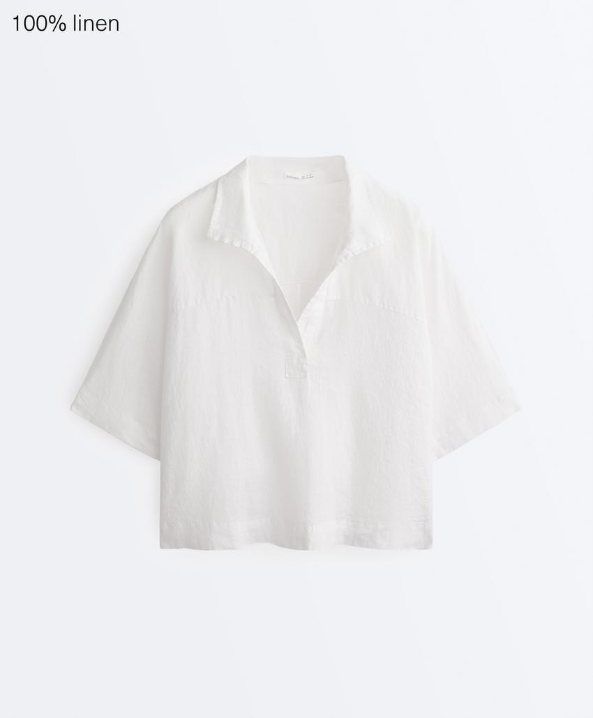 Просторная рубашка из 100% льна короткого рукава