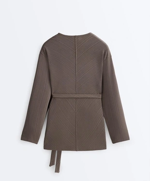 Длинная куртка с асимметричной полоской из модала- Заказать в России