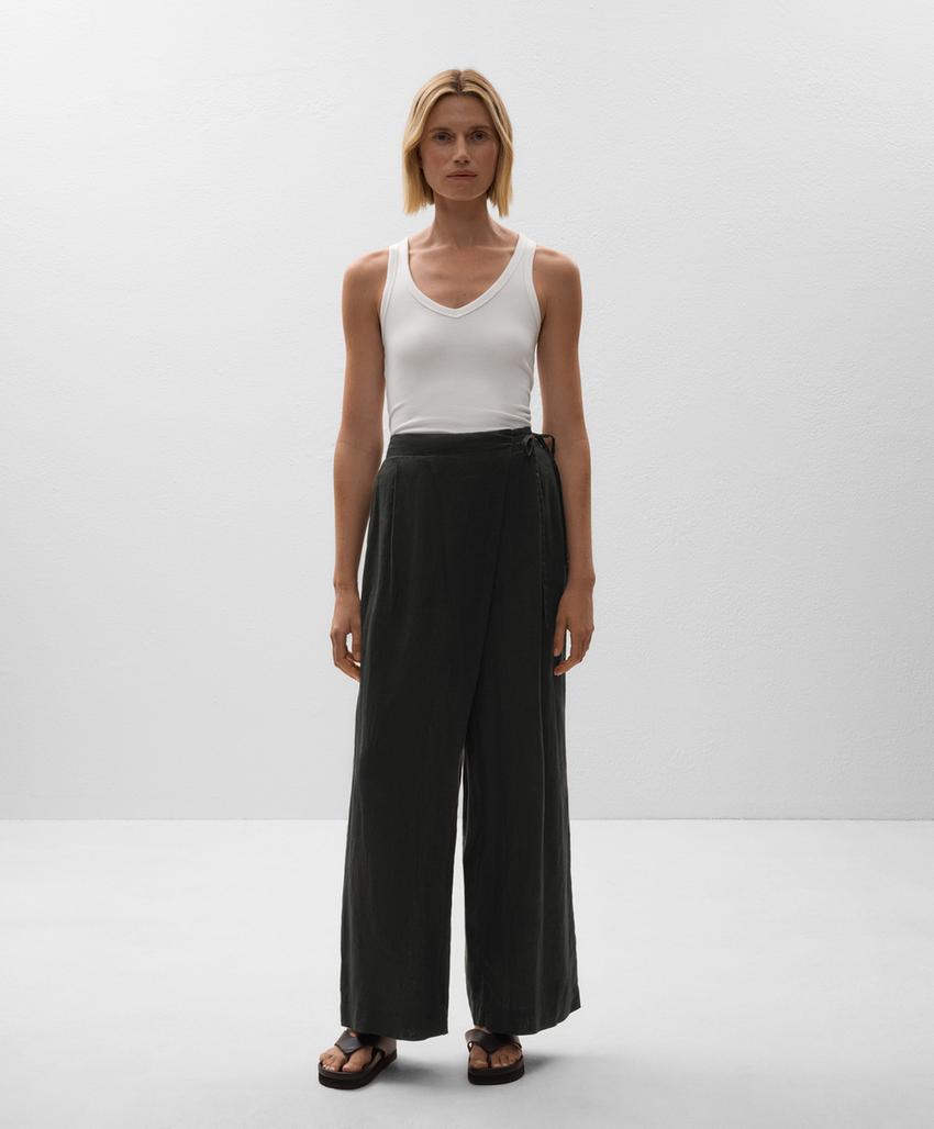 Широкие штаны прямого кроя из 100% льна с перекрестным завязыванием в стиле саронг