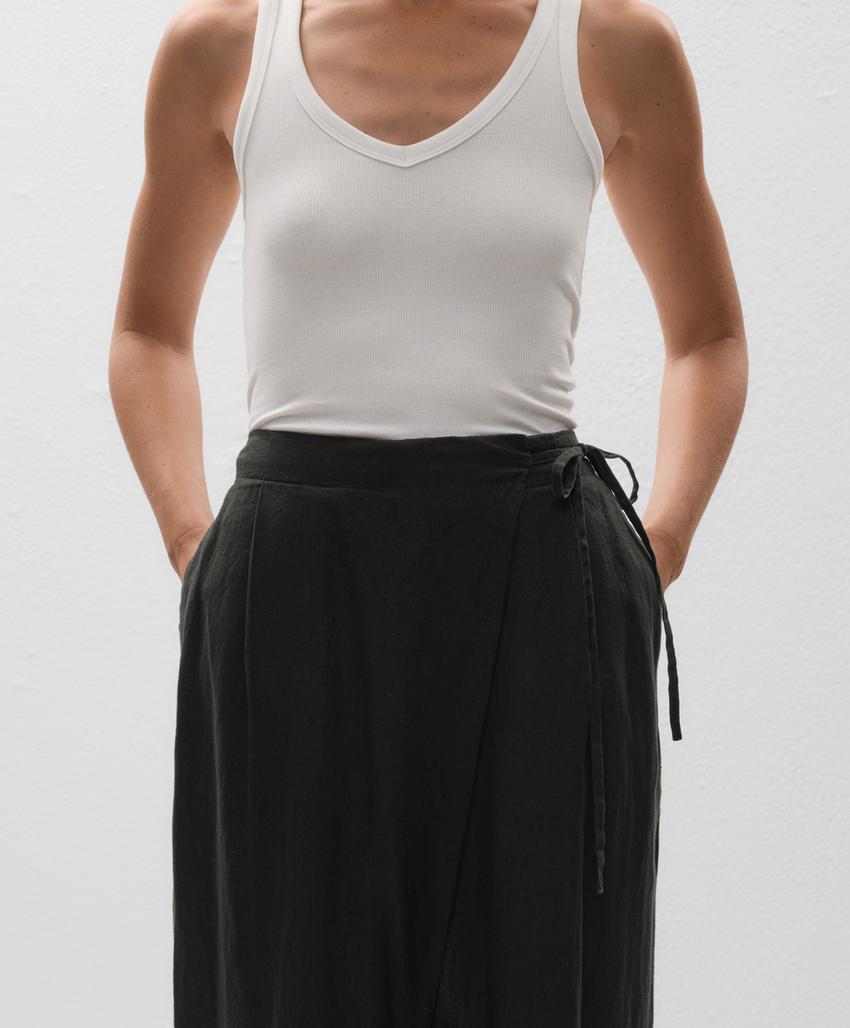 Широкие штаны прямого кроя из 100% льна с перекрестным завязыванием в стиле саронг