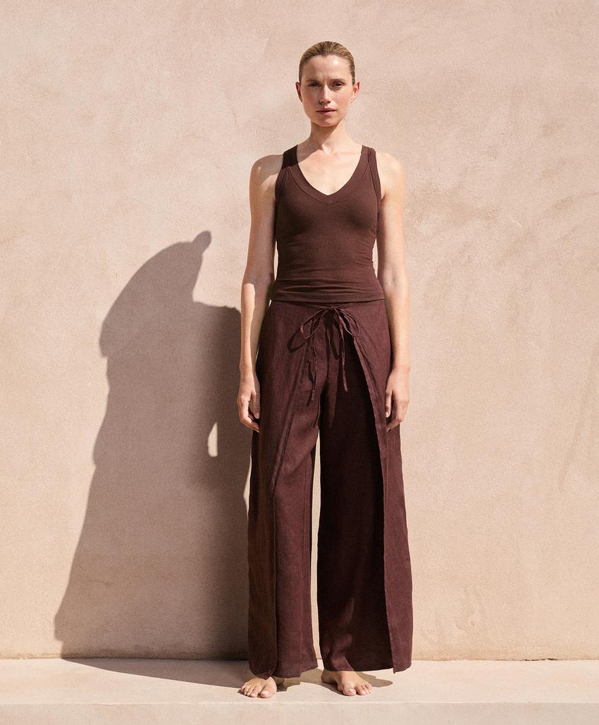 Штаны прямого кроя с двойным слоем из 100% льна