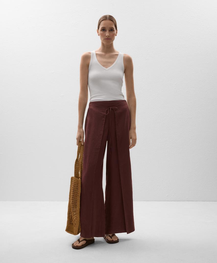 Штаны прямого кроя с двойным слоем из 100% льна