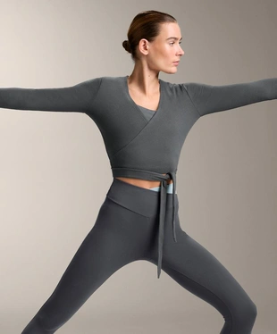 Лонгслив на запах из смесового хлопка в рубчик- Заказать в России