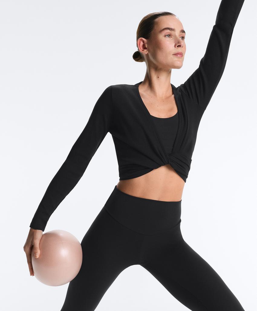 Топ на запах из смесового хлопка в рубчик