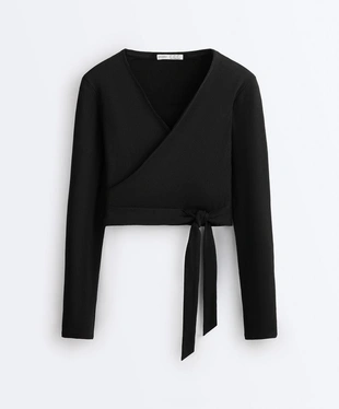 Топ на запах из смесового хлопка в рубчик- Заказать в России