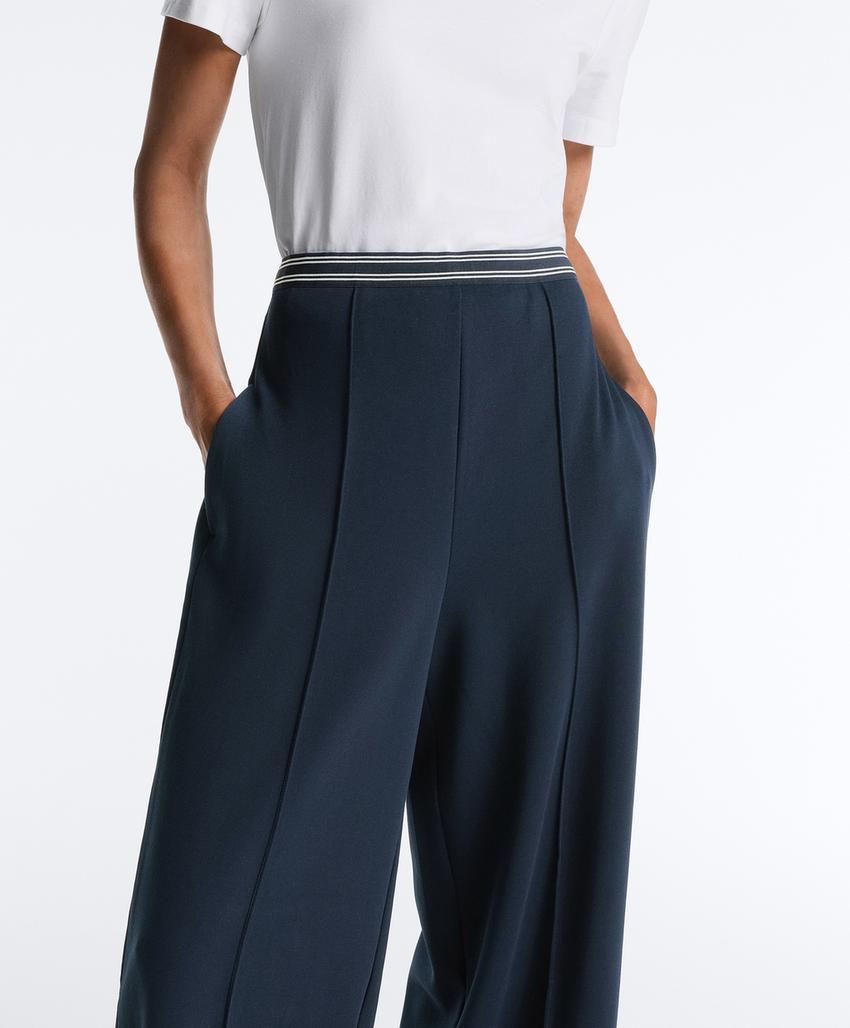 Прямые брюки из пике с хлопком и контрастной отделкой