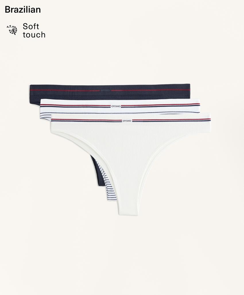 3 бесшовных трусов бразильяно Rib Soft touch