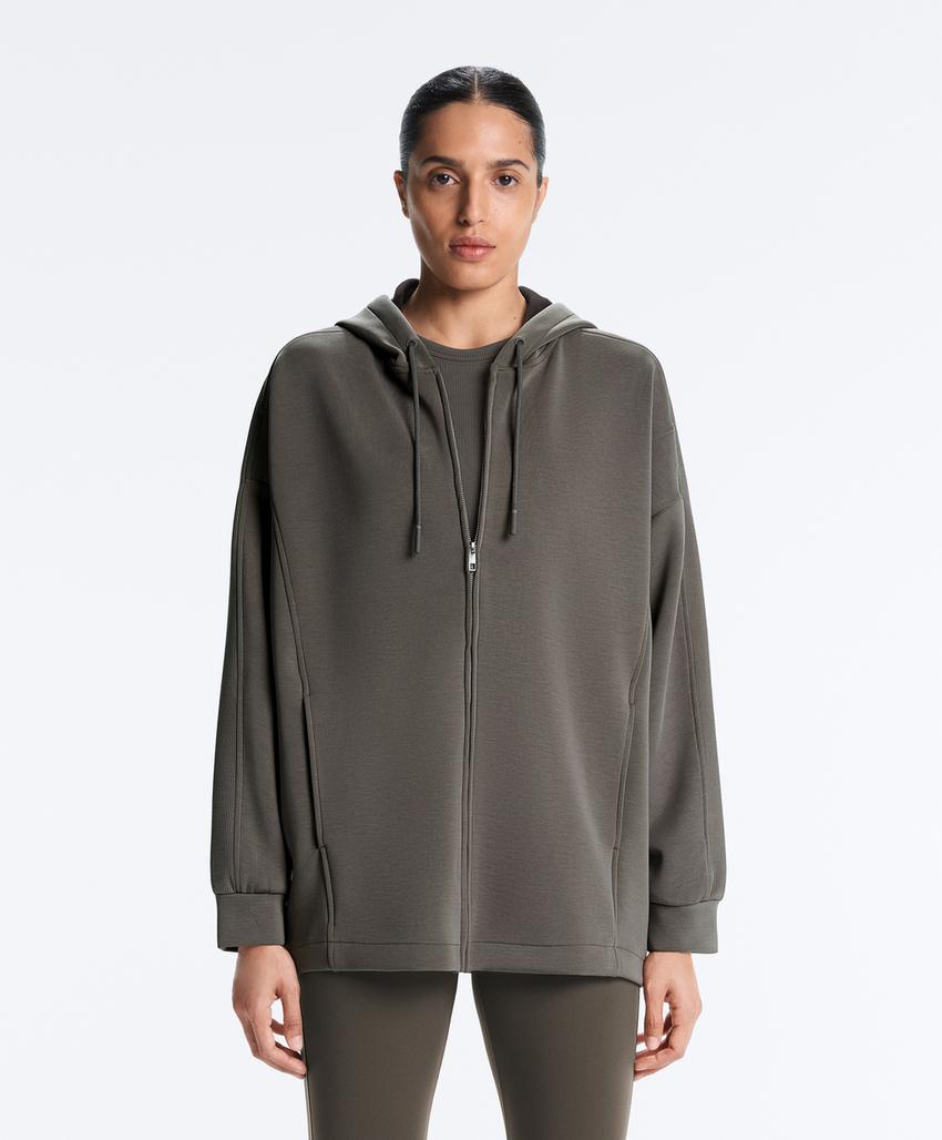 Длинная куртка с капюшоном и деталями из ребристого материала и футера