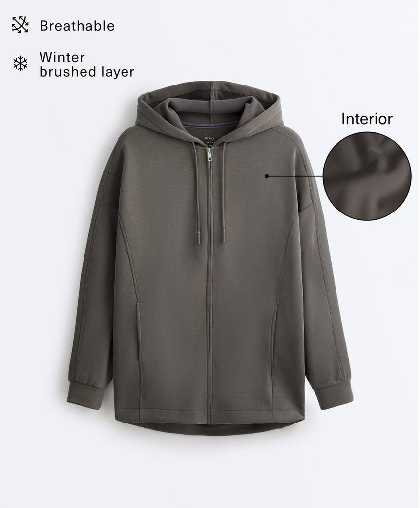 Длинная куртка с капюшоном и деталями из ребристого материала и футера