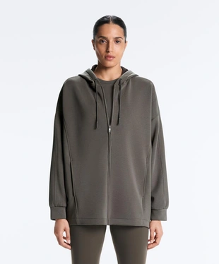 Длинная куртка с капюшоном и деталями из ребристого материала и футера- Заказать в России