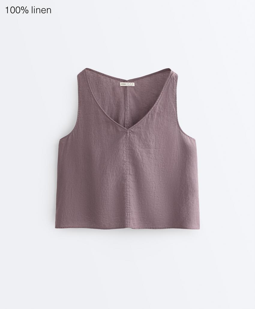Топ с v-образным вырезом и бретельками из 100% льна
