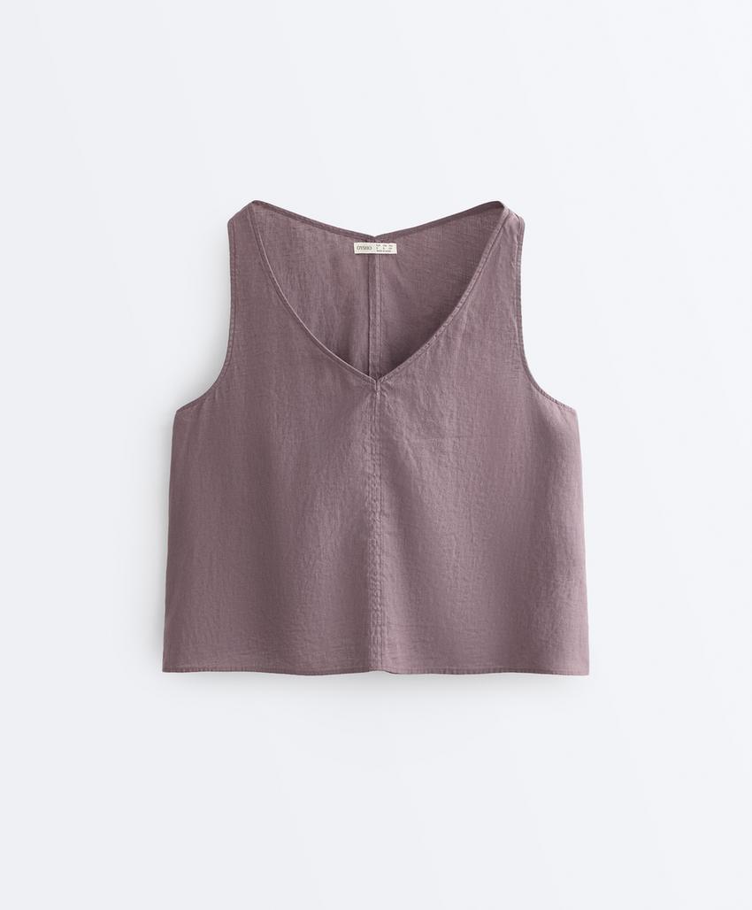 Топ с v-образным вырезом и бретельками из 100% льна