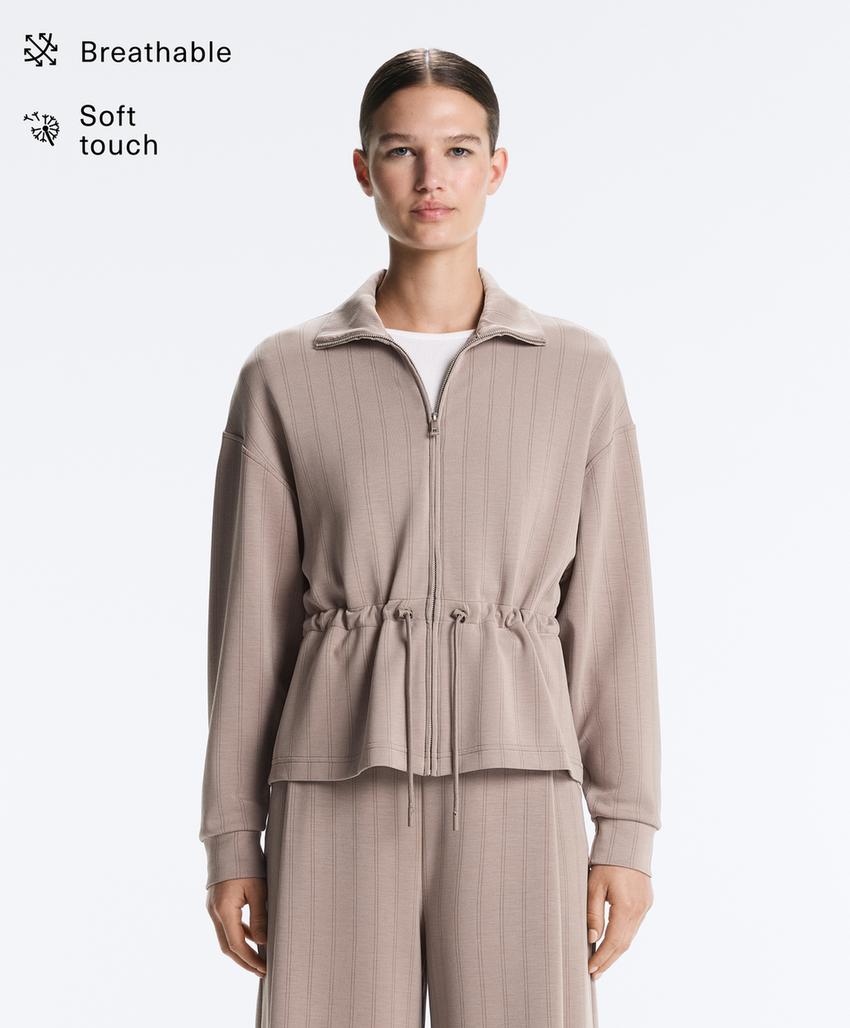 Soft-touch modal jacket with adjustable waist and high collar