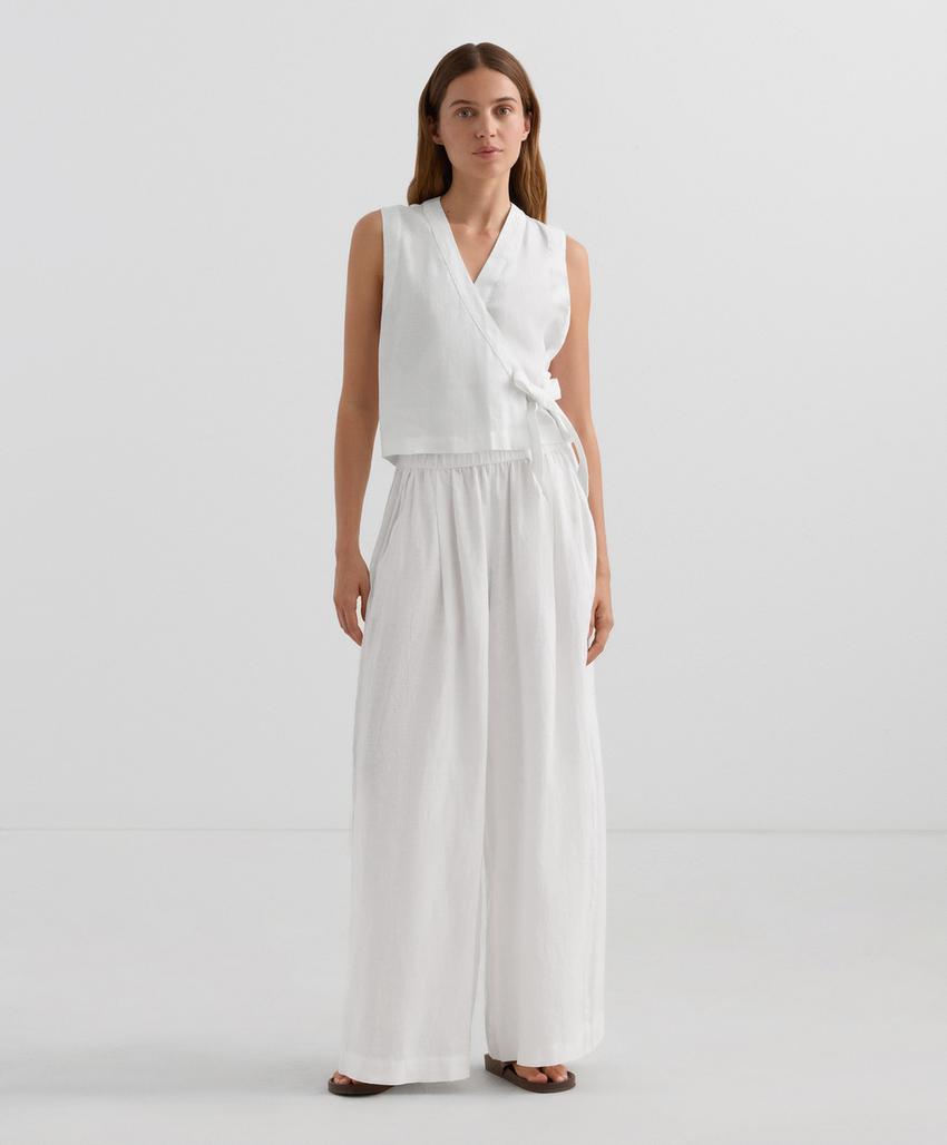 Топ из 100% льна с перекрестным дизайном и завязками