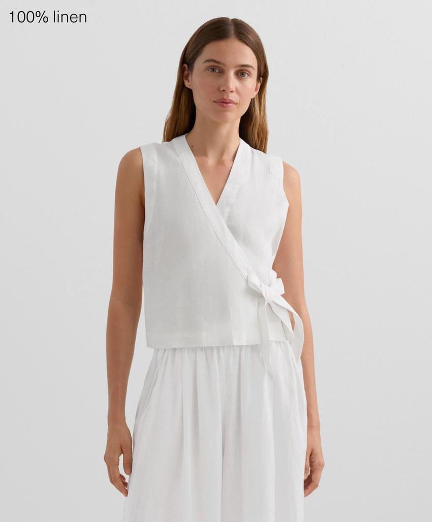 Топ из 100% льна с перекрестным дизайном и завязками