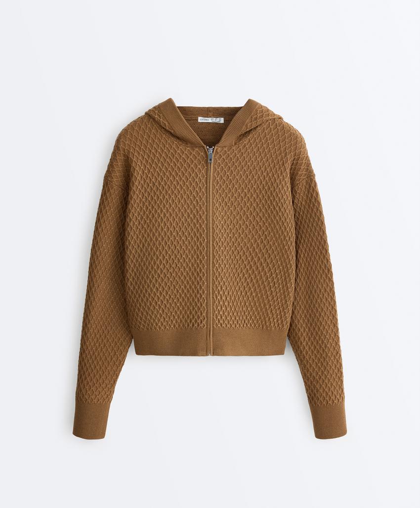 Структурированная вязаная куртка с капюшоном